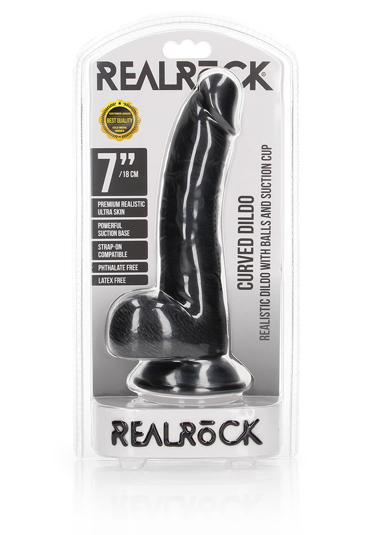 Gebogen Realistische Dildo Met Ballen En Zuignap Cm Zwart