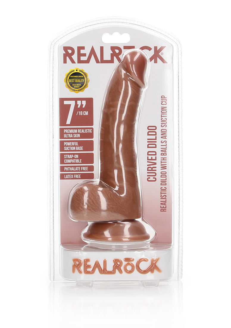 Gebogen Realistische Dildo Met Ballen En Zuignap Cm Beige