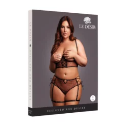 2-delige Zwarte Lingerieset met Beugel BH en Vetersluiting Slip- Plus Size