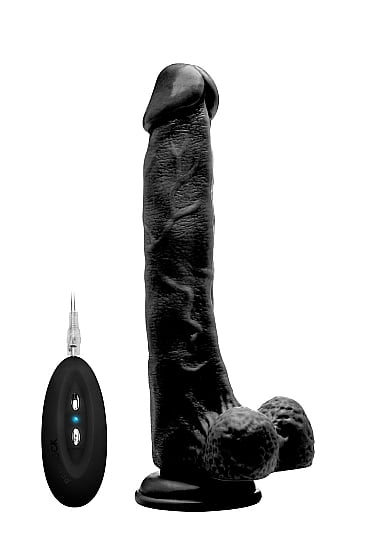 Vibrating Realistic Black Cock 27 cm - With Scrotum