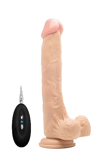 Realistische vibrator in huidskleur 27 cm met scrotum