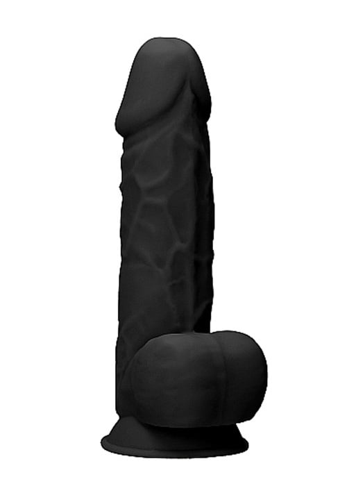 Real Rock - Silicone Dildo met Ballen - Zwart - 21.6 cm