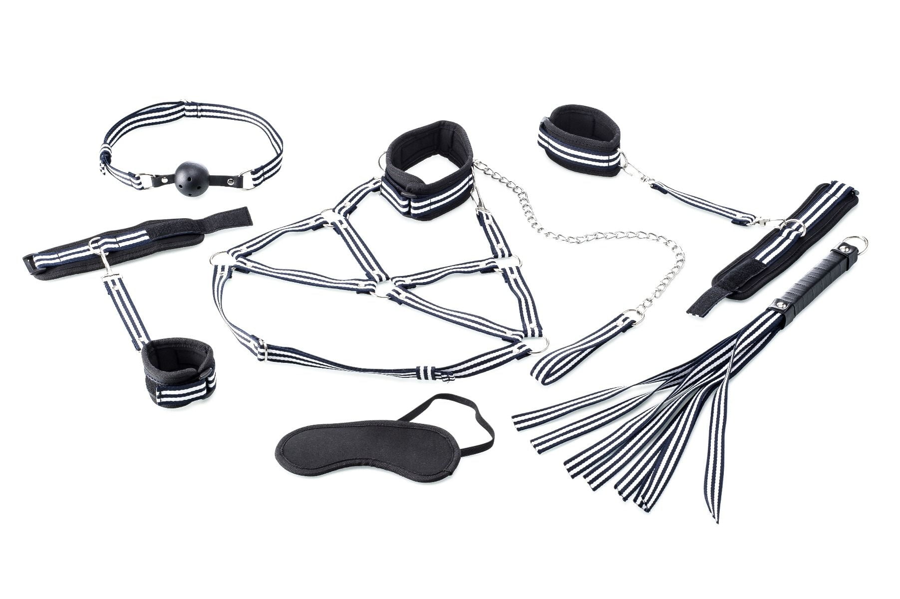 Zenn Toys - 9 delige luxe geweven bondage set - Zwart / Wit