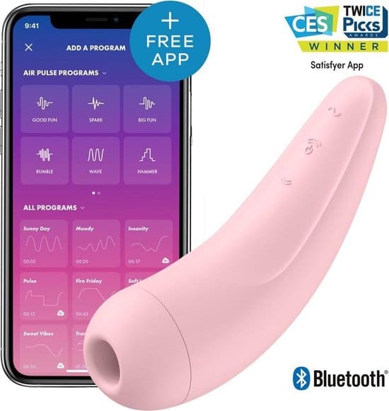 Satisfyer Curvy 2+ - Met app en Bluetooth - Luchtdruk vibrator met Vibratie - Licht roze