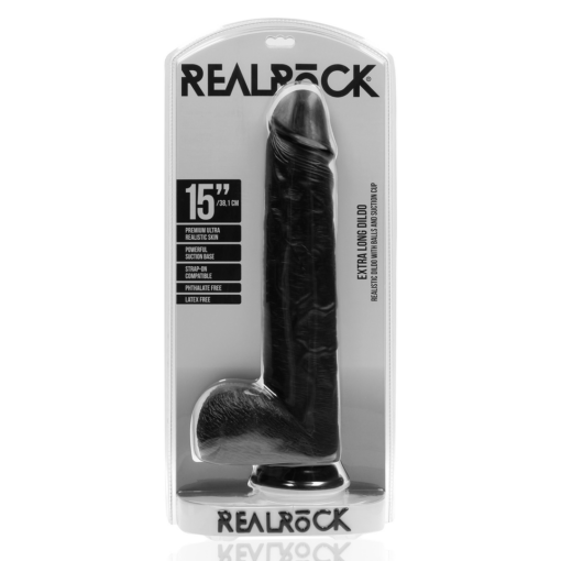 Extra Large Dildo met Ballen 38 cm - Zwart