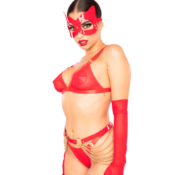 Kinky Diva – Glimemnde riem met kettingen – Rood - Goud