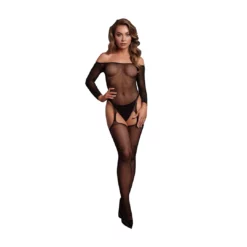 Le Desier- Glimmende bodystocking blote schouders - Zwart