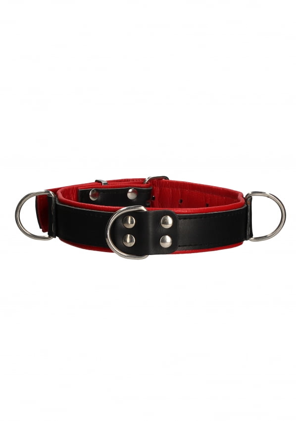 Lederen Bondage Collar - Zwart / Rood