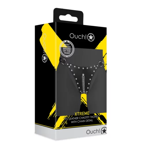 Leren Kuisheids Tanga met Ketting Detail