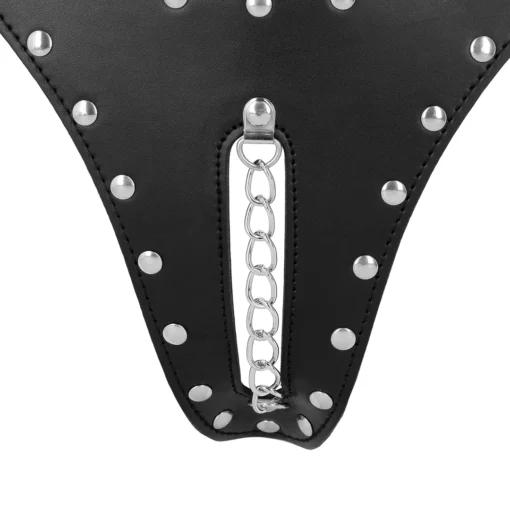 Leren Kuisheids Tanga met Ketting Detail