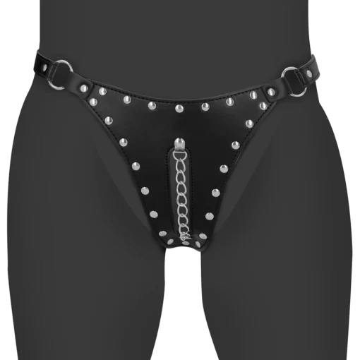 Leren Kuisheids Tanga met Ketting Detail