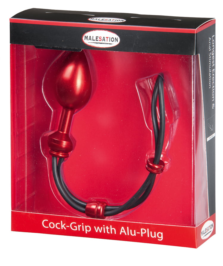 Malesation - Cock-Grip Aluminium Butt plug met cockring - Rood