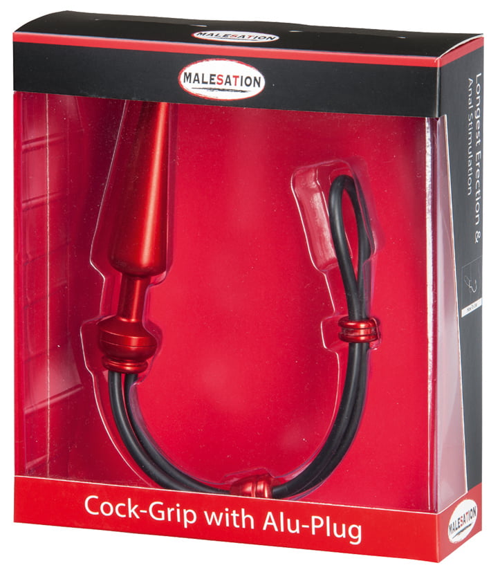 Malesation - Cock-Grip Aluminium Medium Butt plug met cockring - Rood