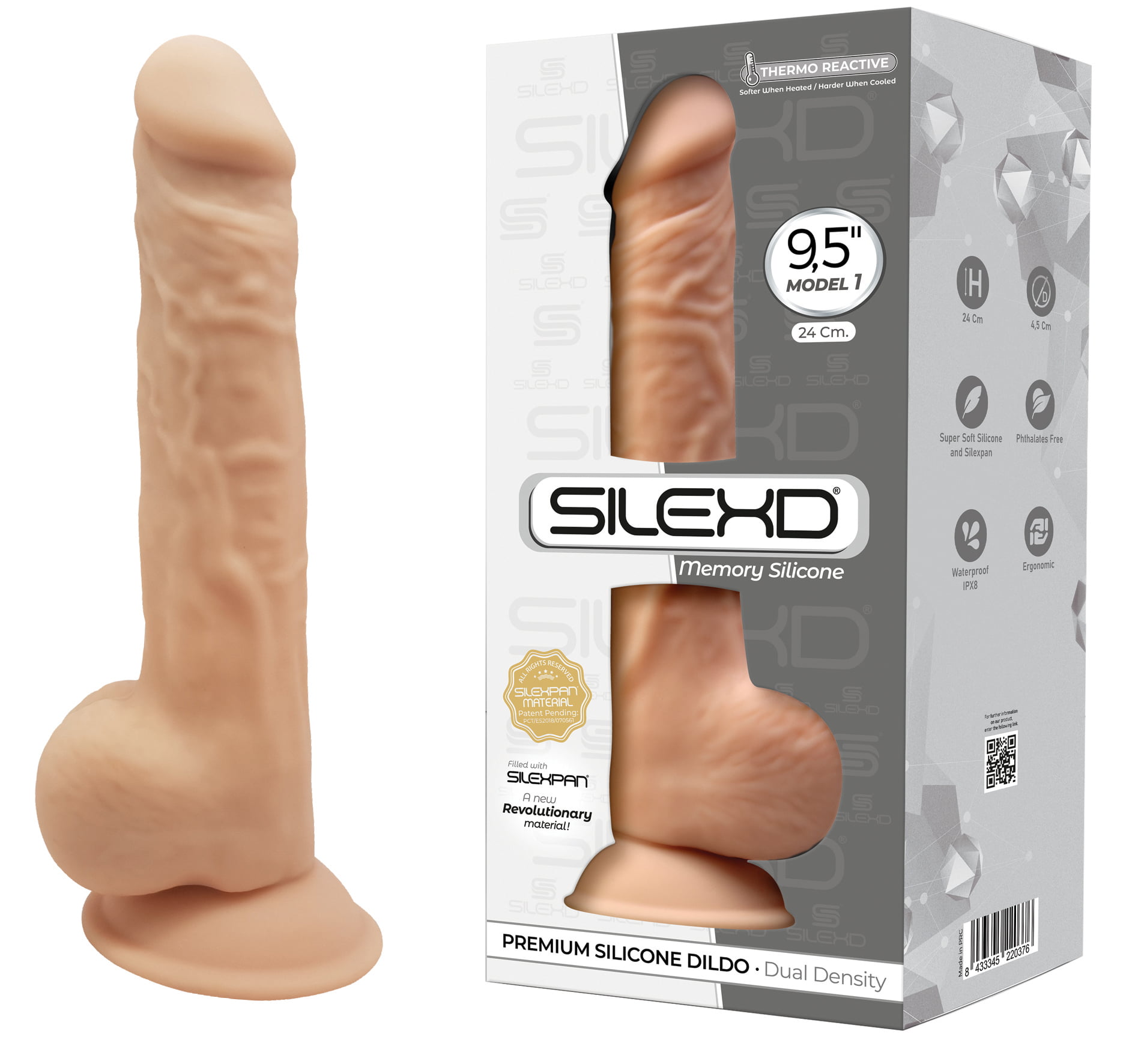 SILEXD - Dual Density siliconen Huidskleur dildo met balzak - 24 cm