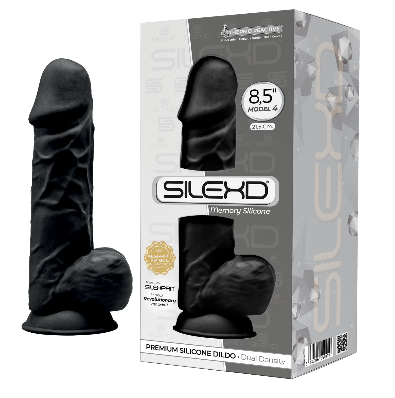 SILEXD - Dual Density siliconen Zwart dildo met balzak - 21.8 cm