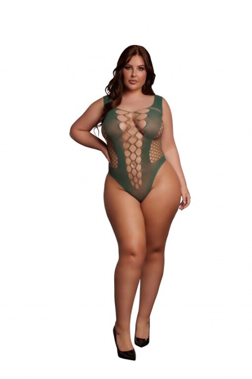 Teddy met V hals - Midnight Green Plus Size