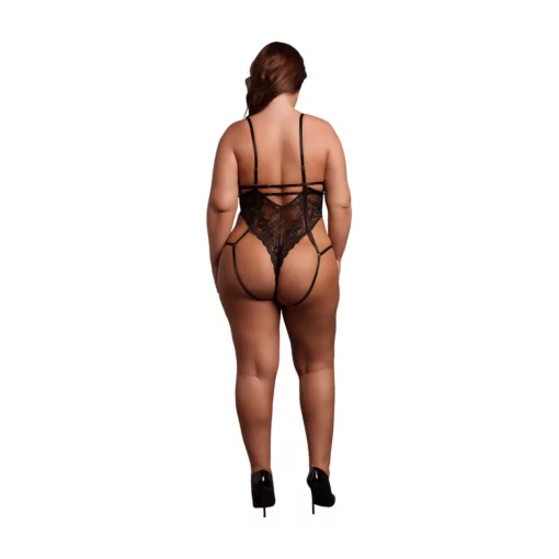 Zwarte Kant Bodysuit met Beugel en Open Cups - Plus Size