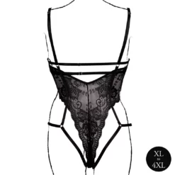 Zwarte Kant Bodysuit met Beugel en Open Cups - Plus Size
