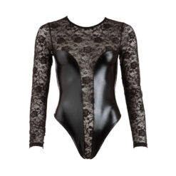 Zwarte wetlook body met kant